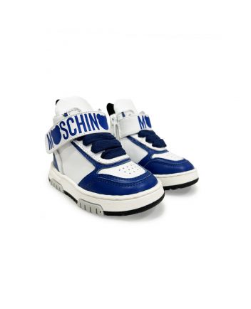 Boys Blue & White Leather Trainers