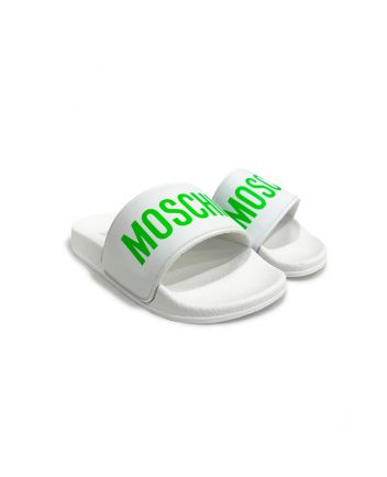 Unisex White Logo-Print Sliders
