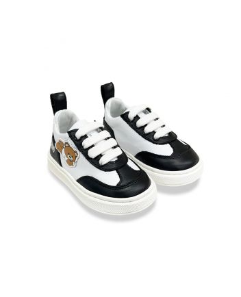 Boys White & Black Lo-Top Teddy Sneaker