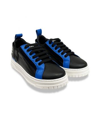 Boys Black & Blue Leather Lace-Up Sneakers