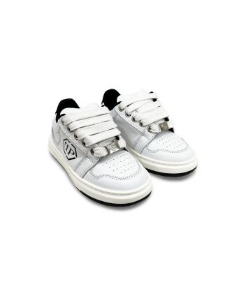 Boys White Lo-Top Sneaker With Logo