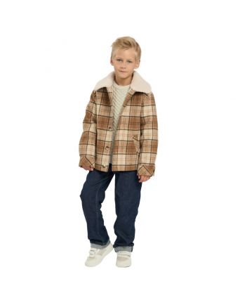 Synthetic Down Coat-Jacket, plaid brown-beige