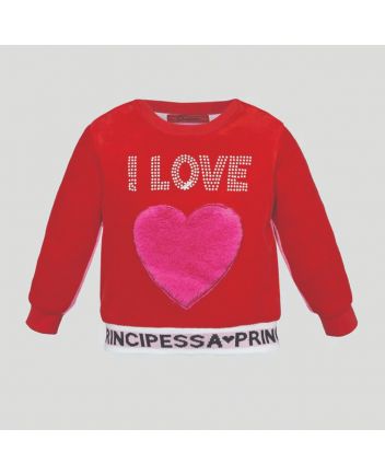 Applique Velour Sweatshirt,Red And Pink