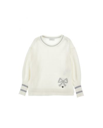 Girls White Bow-Print Ribbed Sweatshirt