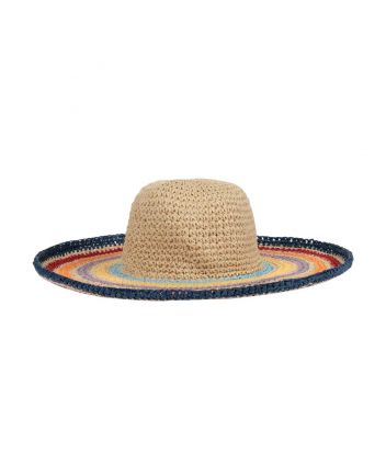 Girls Beige Rainbow Straw Hat