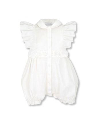 Girl White Solid Print Rompers