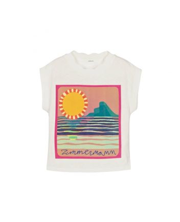 Girls Ivory Sunshine Print Linen & Cotton T-Shirt