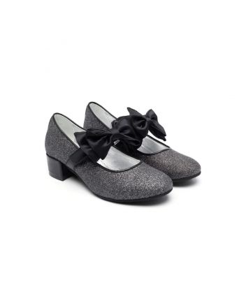 Girls Black Micro Glitter Ballet Flats