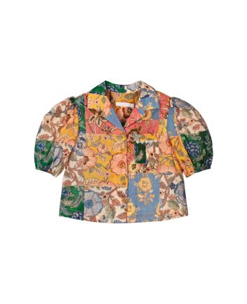 Girls Blue Floral Patchwork Shirt