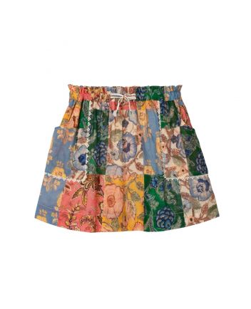 Girls Blue Floral Patchwork Cotton Skirt