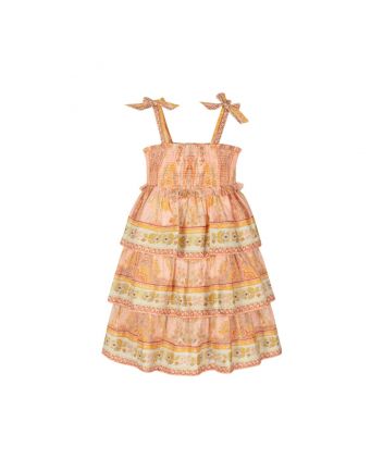 Girls Pink Cotton Tiered Dress
