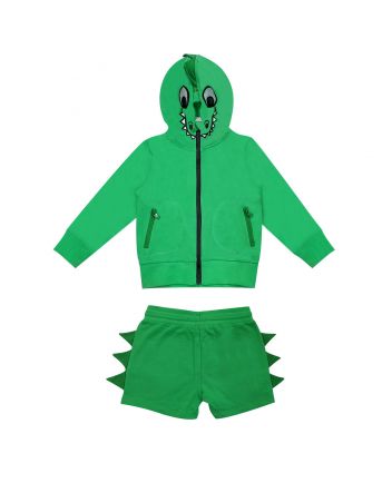Green Crocodile Face Print Hoodie With Matching Cotton Fleece Shorts