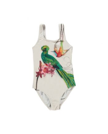 Beige Parrot Print Swimsuit