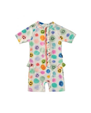 Girls Ivory Happy Face Swimsuit