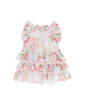 Girls Blue Floral Frill Swing Dress
