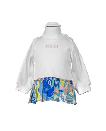 White Sweat shirt With Abstract Pleats For Baby Girl