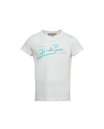 Girls White Cotton T-shirt With Contrast Signature