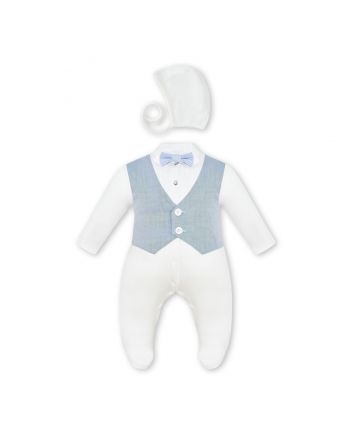 Vest Imitation AIO with Bow-Tie and Bonnet, ecru/navy