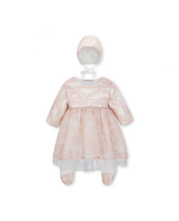 Laced velour Set (dress-overalls with bonnet), pink
