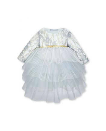 Dress with lace and a multi-tiered pleated skirt, ecru/pearl