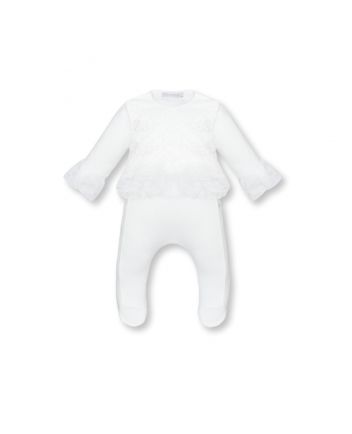 Lace Set: Overalls and Bonnet, ecru