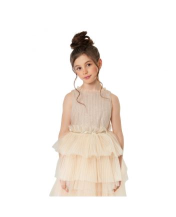 MultiTiered Pleated Skirt Dress,champagne