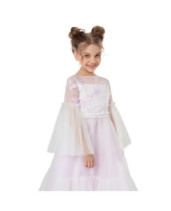 3D Butterfly Sequins Decorated Puffy Sleeves Dress, gently lilac