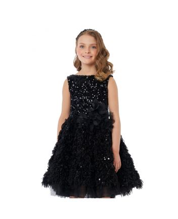 Feathert Fluffy Skirt Shining Top Dress, black