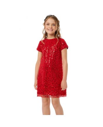 A-Silhouette Sequins Coctail Dress, red