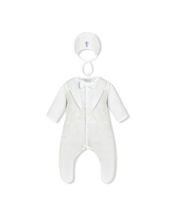 Smart set (overalls and bonnet), ecru