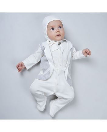 Tuxedo Imitation Newborn Coverall, Ivory