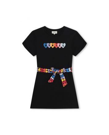 Girls Black Cotton Heart Dress