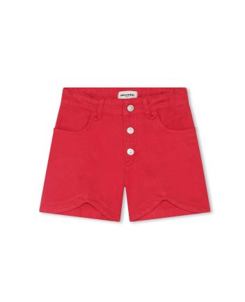 Girls Red Logo-Plaque Denim Shorts