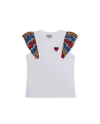 Girls White Cotton Heart T-Shirt