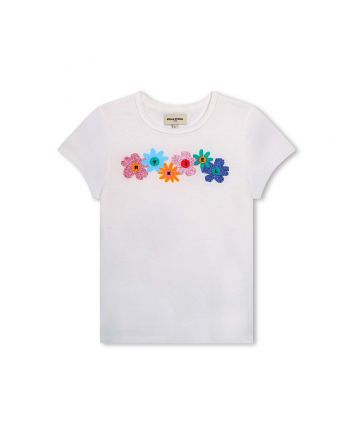 Girls White Cotton Floral Logo T-Shirt