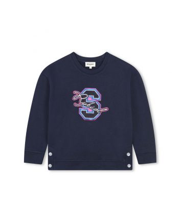 Girls Navy Blue Logo-Embroidered Sweatshirt