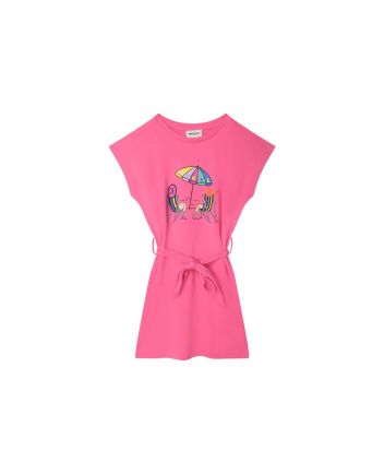 Girls Pink Sea Beach Print Cotton Dress