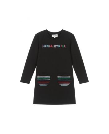 Girls Black Diamante Dress