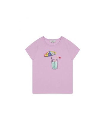 Girls Purple Printed Cotton T-Shirt