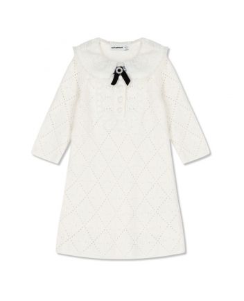 Girls White Knitted Floral Dress