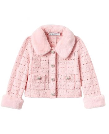 Girls Pink Knitted Fur Cardigan