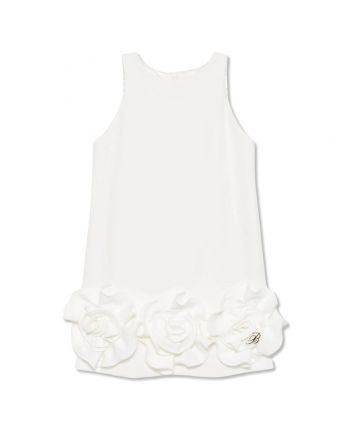 Girls White Floral-Applique Dress