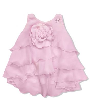 Girls Pink Flower-Bow Floral Dress