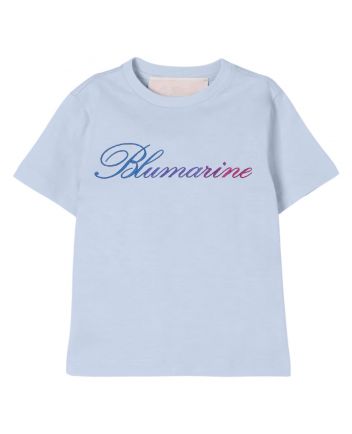 Girls Blue Embroidered-Logo T-Shirt