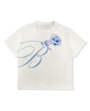 Girls White Flower-Print Cotton T-Shirt