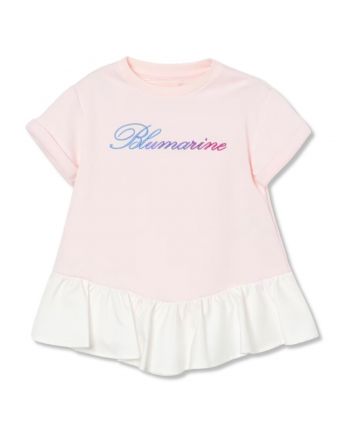 Girls Pink & White Logo-Embroidery Dress