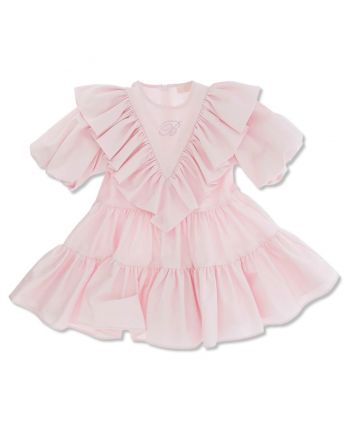 Girls Pink Floral Logo-Embroidery Dress