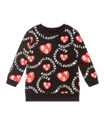 Boys Kids Heart Print Sweatshirt Black - Unisex
