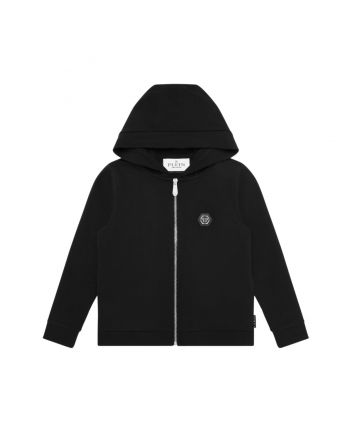 Unisex Black Logo-Patch Zip-Up Hoodie