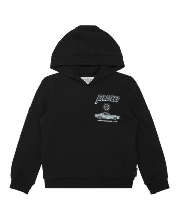 Boys Black Racing Car-Print Hoodie